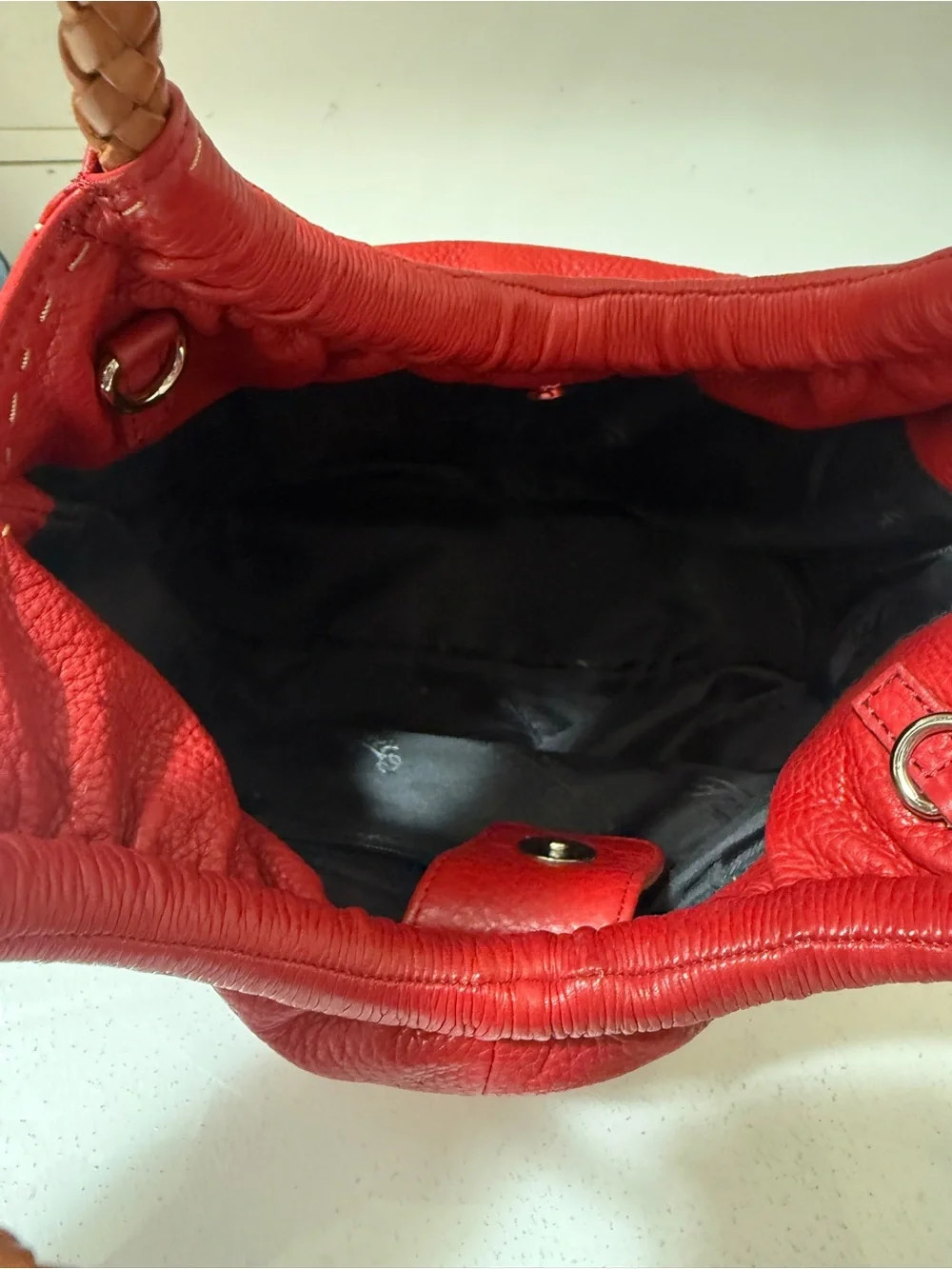 Fossil Red Leather Handbag with Braided Handles